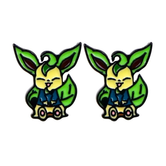 Pokemon Jewelry - 3 For $35 Pokemon Leafeon Stainless Steel Enameled Stud Character Earrings